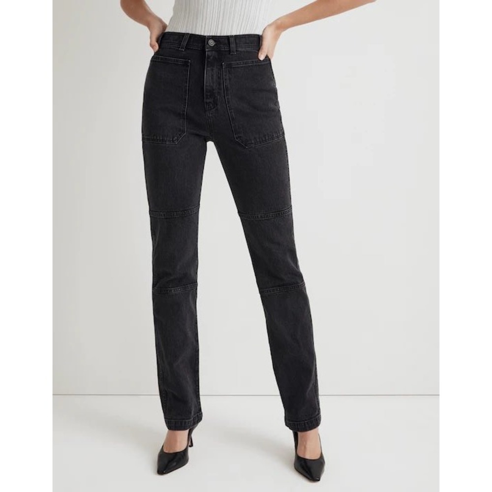 Madewell 90s Straight Carpenter Jeans Black Lunar Wash Size 28 High Rise Utility